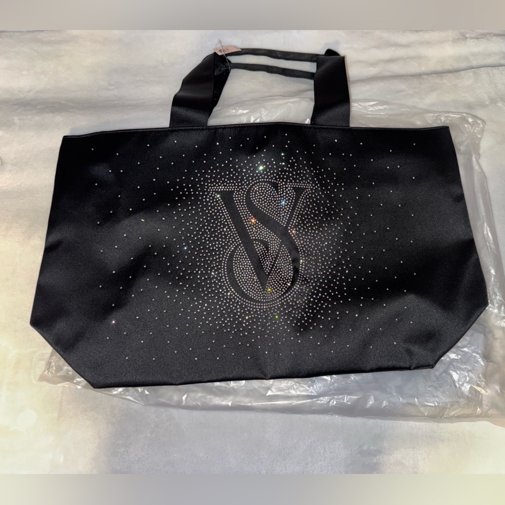 Black Tote Bag with Rhinestone Design